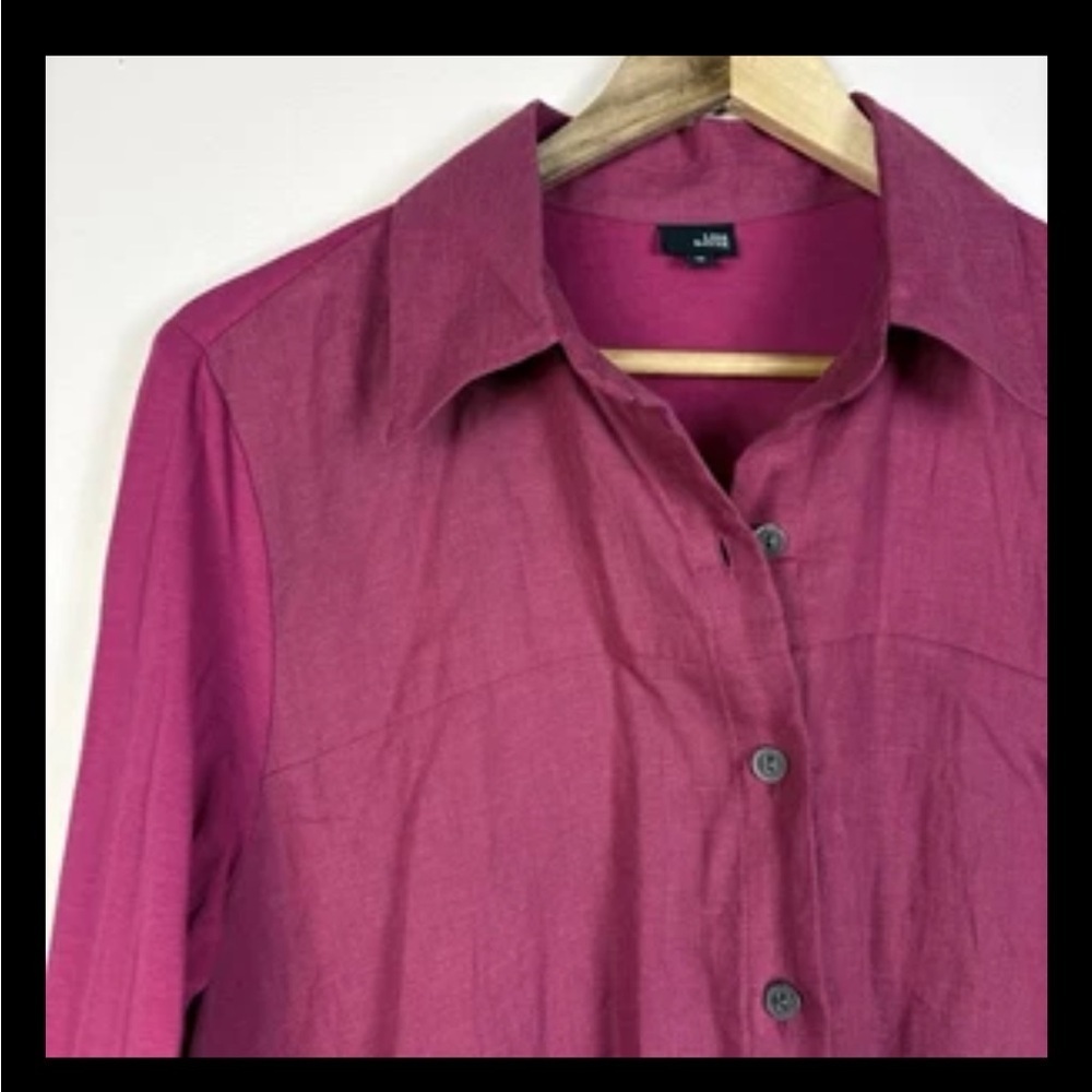 Lisa Bayne Artsy Pink Linen Bamboo Button Down Lagenlook Tunic Blouse - Picture 3 of 8